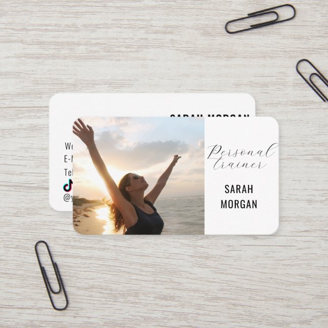 Modern Photo Fitness Personal Trainer Influencer Business Card (Front/Back In Situ)
