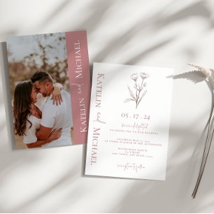 Modern Photo Floral Mauve Wedding Invitation