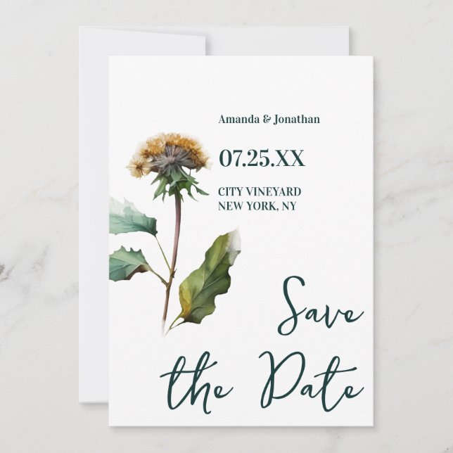 Modern Photo Floral Wedding Save the Date (Front)