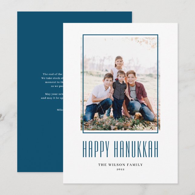 Modern Photo Frame Happy Hanukkah Holiday Card (Front/Back)
