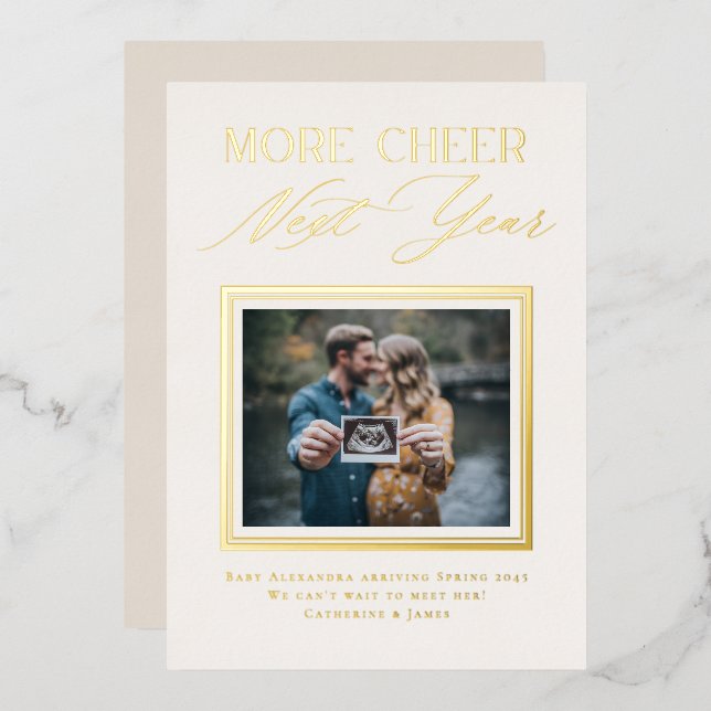 Modern Photo Frame Holiday Pregnancy Announcement (Front/Back)