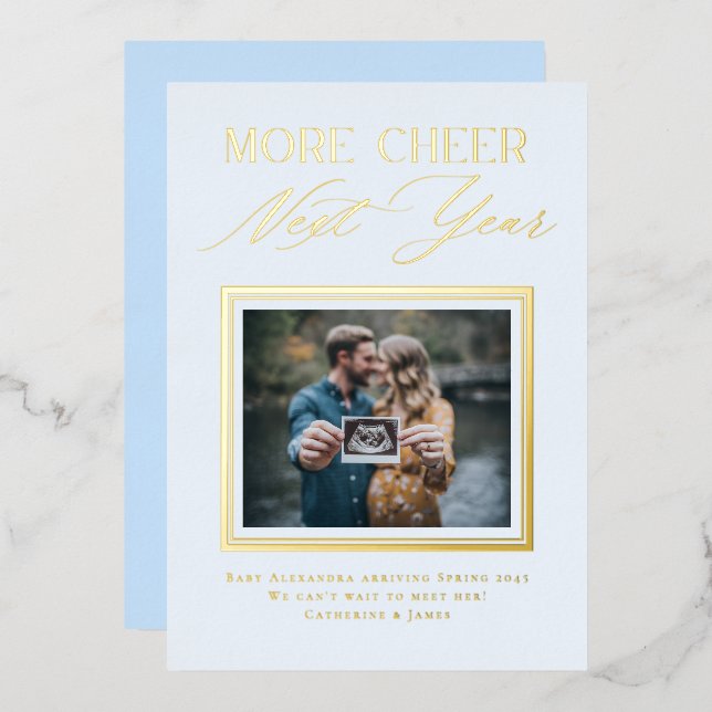 Modern Photo Frame Holiday Pregnancy Announcement (Front/Back)