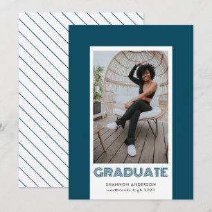 Modern Photo Frame Teal Blue Graduation Announcement