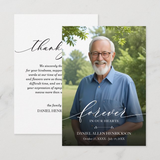 Modern Photo Funeral Memorial Sympathy Thank You Card (Front/Back)
