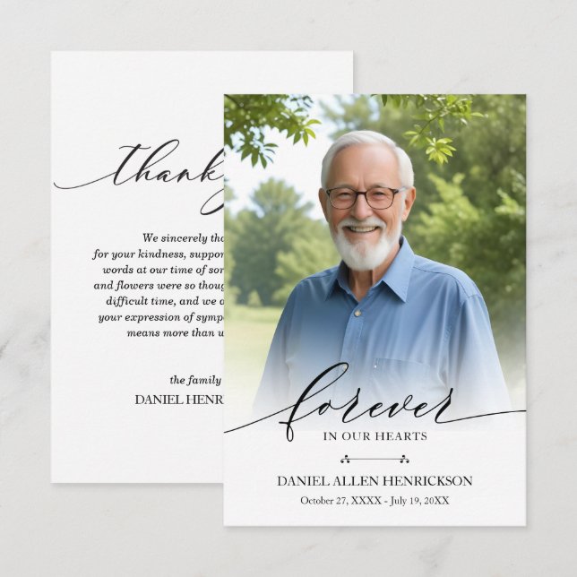 Modern Photo Funeral Memorial Sympathy Thank You Card (Front/Back)