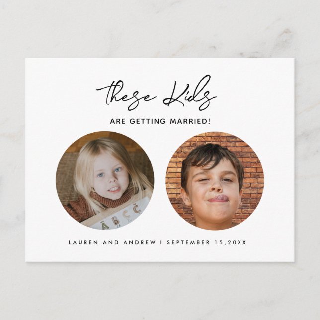Modern Photo Funny Kids Save The Date Wedding  Announcement Postcard (Front)