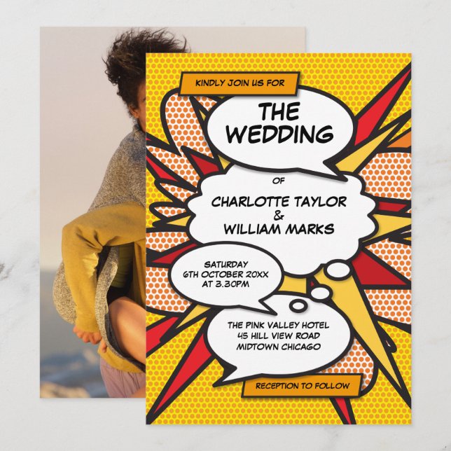 Modern Photo Geometric Comic Book Wedding Invitation (Front/Back)