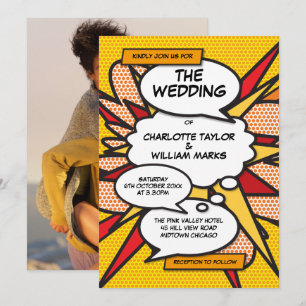 Modern Photo Geometric Comic Book Wedding Invitation