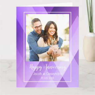 Modern Photo Geometric Purple Anniversary Card