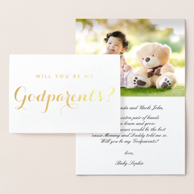 Modern Photo Godparents Proposal Foil Card (Display)