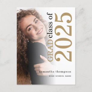 Modern Photo Gold Black 2023 Graduation  Announcement Postcard