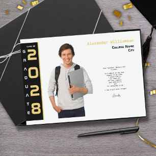 Modern Photo Gold Black Graduation Guest Book