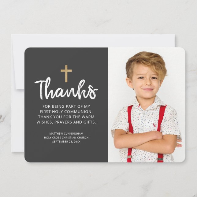 Modern Photo Gold Cross Communion Thank You (Front)