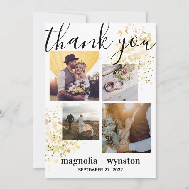 Modern Photo Gold Foil Wedding Thank You Card (Front)