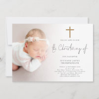 Modern Photo Gold Glitter Cross Christening