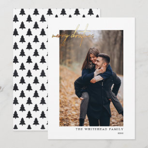 Modern Photo Gold Merry Christmas Holiday Card