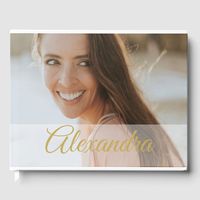 Modern Photo Gold Photo Personal Party Guest Guest Book (Front)