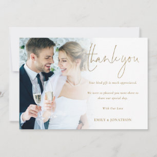 Modern Photo Gold Script Wedding Thank You Card