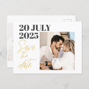 Modern photo Gold Typography SAVE THE DATE Announcement Postcard