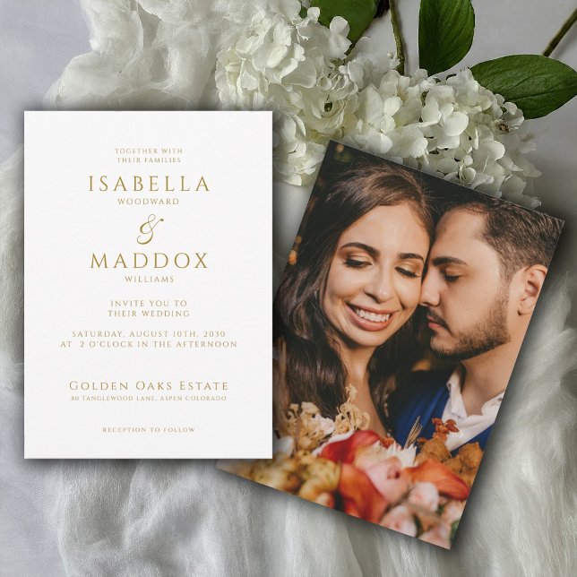 Modern Photo Gold Typography Wedding Invitation (Creator Uploaded)