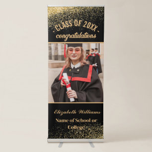 Modern Photo Gold Vertical Graduation Party Retractable Banner