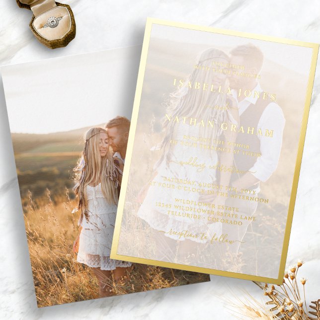 Modern Photo Gold Wedding (Modern Minimalist Photo Gold Wedding Foil Invitation by Painted Paperie
)