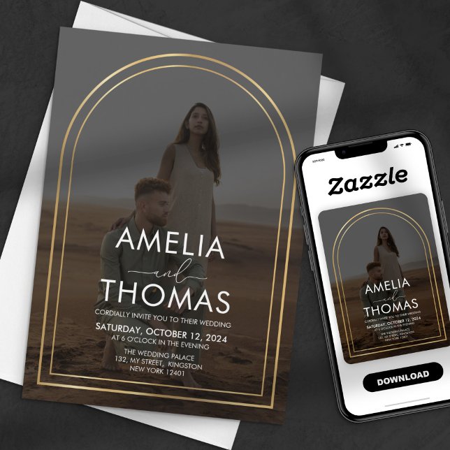 Modern Photo Golden Arch Frame Wedding Invitation (Creator Uploaded)