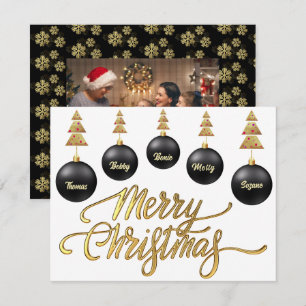 Modern Photo golden Merry Christmas black & white Holiday Card