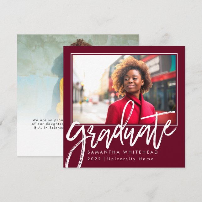 Modern Photo Graduate 2022 Announcement Burgundy (Front/Back)
