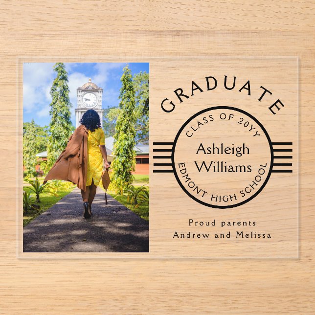 Modern Photo Graduate Black Stripes Graduation Acr Acrylic Invitations (Front)
