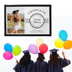 Modern Photo Graduate Black Stripes Graduation Pennant