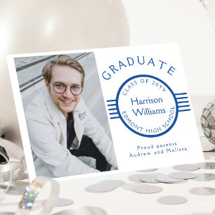 Modern Photo Graduate Blue Stripes Custom Announcement