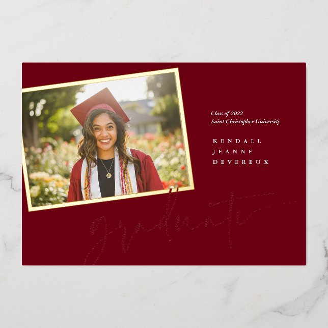 Modern Photo Graduate Maroon Foil Announcement (Front)