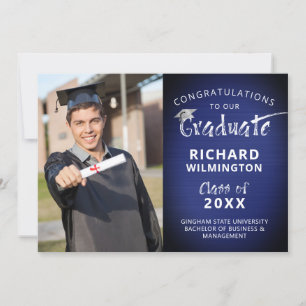 Modern Photo Graduate Metallic Navy Blue Announcement