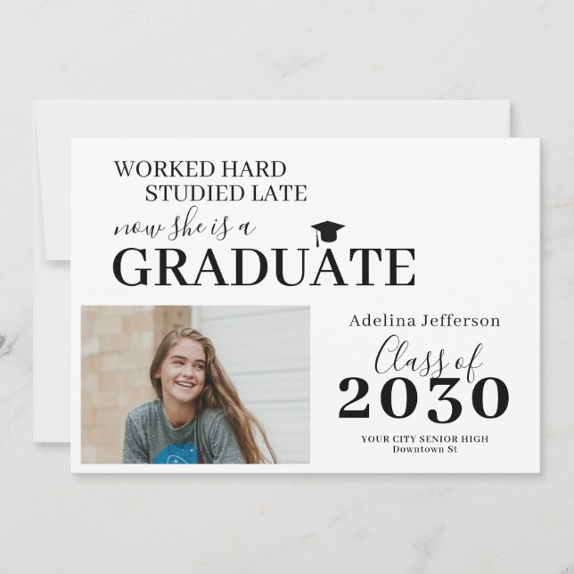 Modern photo graduate simple graduation invitation (Front)