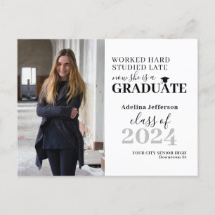 Modern photo graduate typography graduation announcement postcard