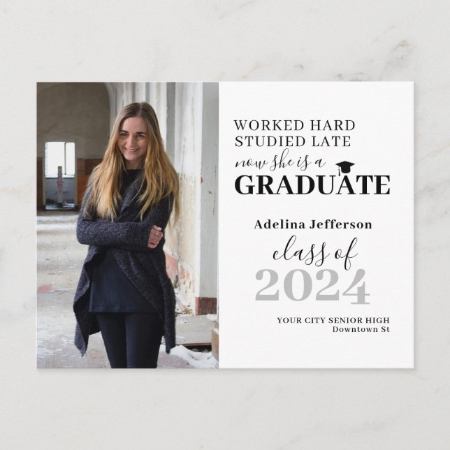 Modern photo graduate typography graduation announcement postcard (Front)