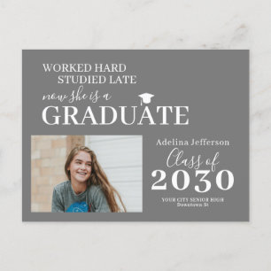 Modern photo graduate typography graduation announcement postcard
