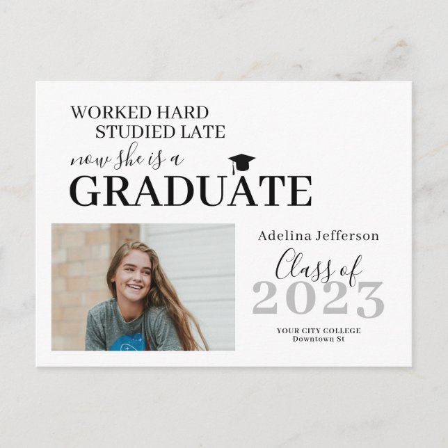 Modern photo graduate typography graduation invitation postcard (Front)