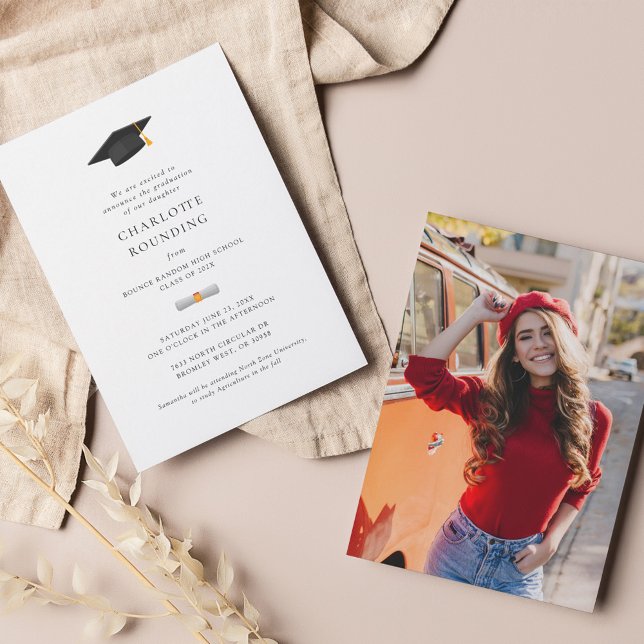 Modern Photo Graduation 2025 Minimalist Announcement (Graduation Cap Photo Minimalist Announcement)