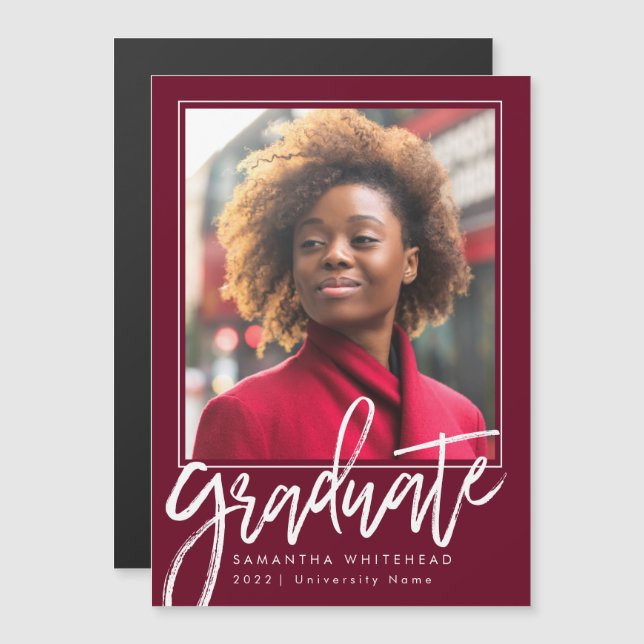Modern Photo Graduation Announcement 2022 Burgundy (Front/Back)