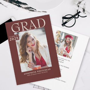 Modern Photo Graduation Announcement Burgundy