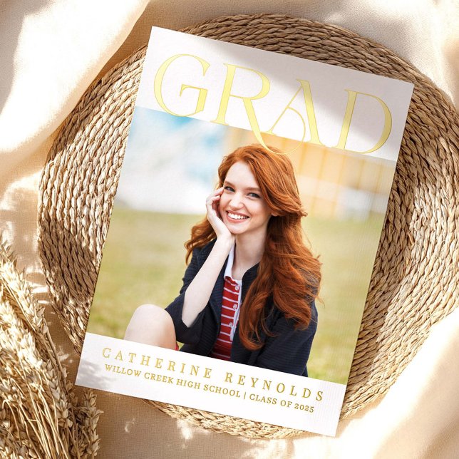 Modern Photo Graduation Announcement Foil Postcard (Creator Uploaded)