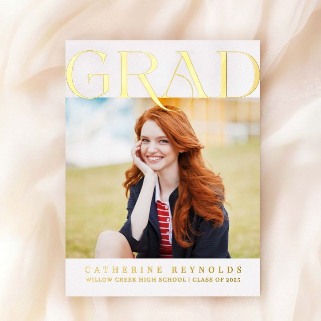 Modern Photo Graduation Announcement Foil Postcard (Creator Uploaded)