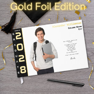 Modern Photo Graduation Black Gold Foil Guest Book
