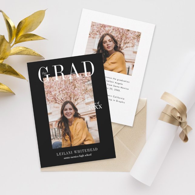 Modern Photo Graduation Black Invitation (Creator Uploaded)
