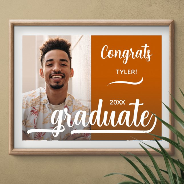 Modern Photo Graduation Burnt Orange Poster (Congrats Graduate orange poster with your photo, INSTANT DOWNLOAD and/or PRINTED)