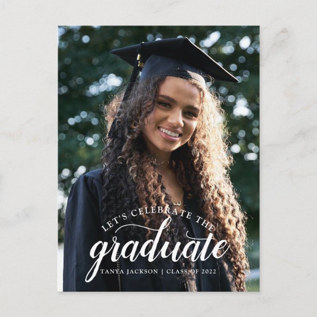 Modern Photo Graduation Cap And Gown Announcement Postcard (Front)