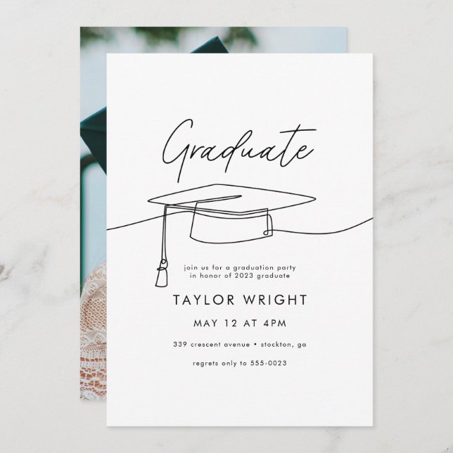 Modern Photo Graduation Cap Graduation Party Invitation (Front/Back)