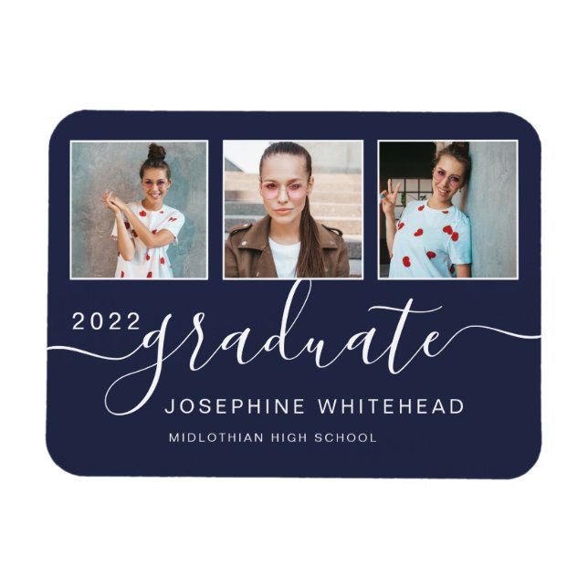 Modern Photo Graduation Collage 2022 Navy Blue Magnet (Horizontal)